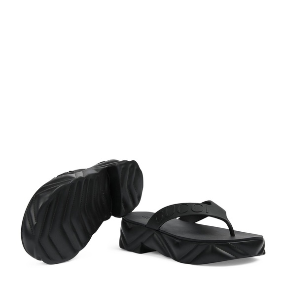 New GUCCI logo Thong Platform black rubber Sandals - Picture 6 of 12